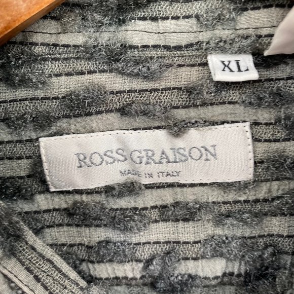 Ross Graison Mens Grey Stripe Textured Button Up Long Sleeve Shirt XL Elegant - Picture 5 of 6